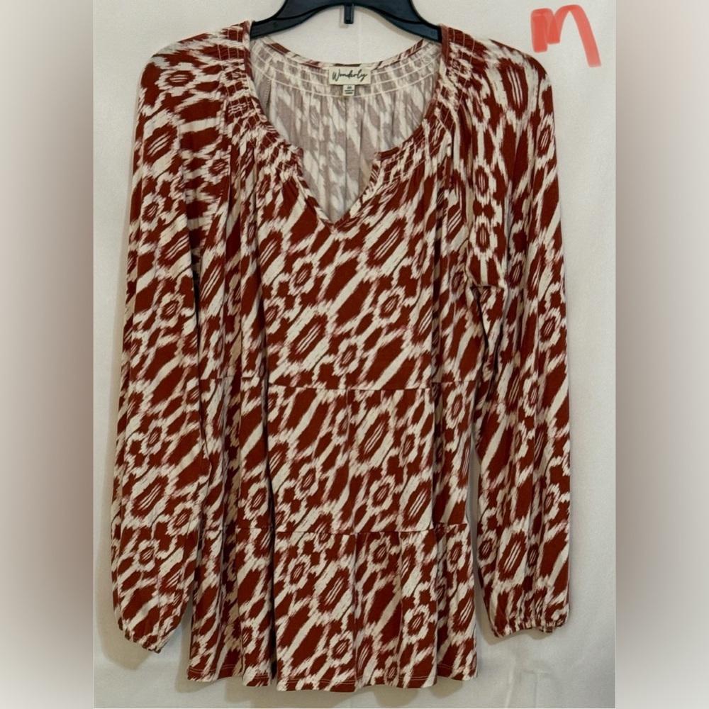 Wonderly Maroon and White Geometric Blouse